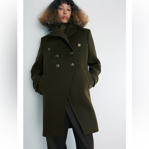 ZARA ASYMMETRIC MANTECO WOOL BLEND COAT WITH BUTTONS
